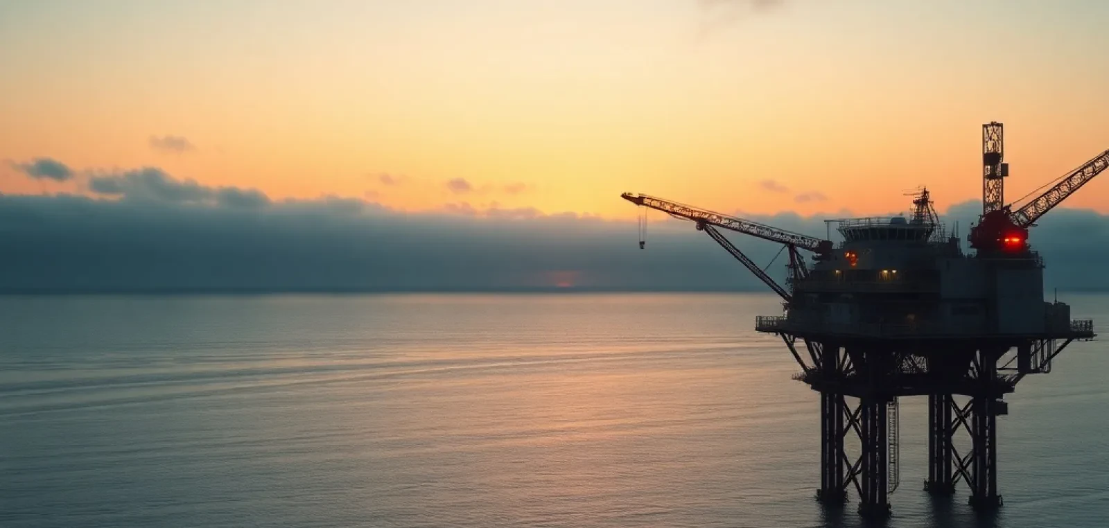Een offshoreplatform op de Noordzee bij zonsopkomst