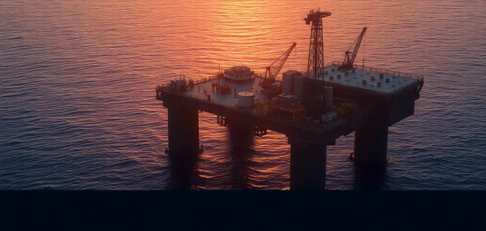 Een offshoreplatform op een kalme zee in het ochtendlicht